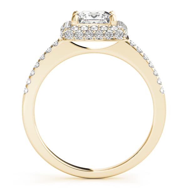 Halo Square & Cus Engagement Ring, style 50568, Side view in yellow gold