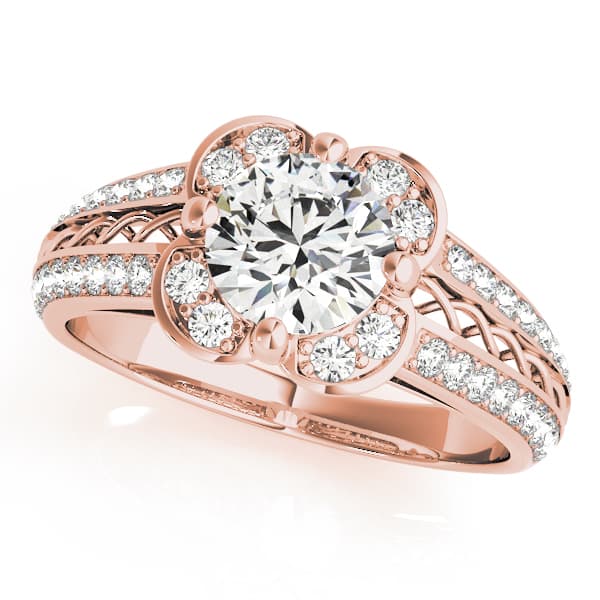 Halo Round Engagement Ring, style 50569, Front view in rose gold