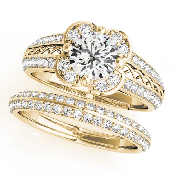 Halo Round Engagement Ring, style 50569, On hand view in yellow gold