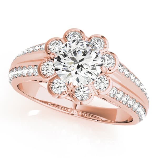Halo Round Engagement Ring, style 50570, Front view in rose gold