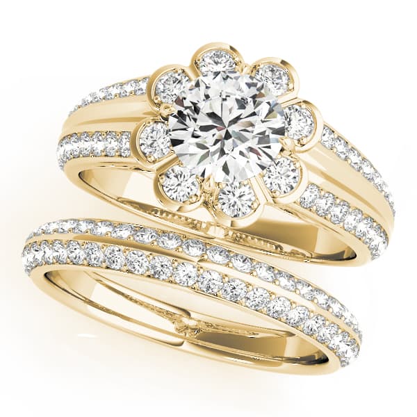 Halo Round Engagement Ring, style 50570, On hand view in yellow gold