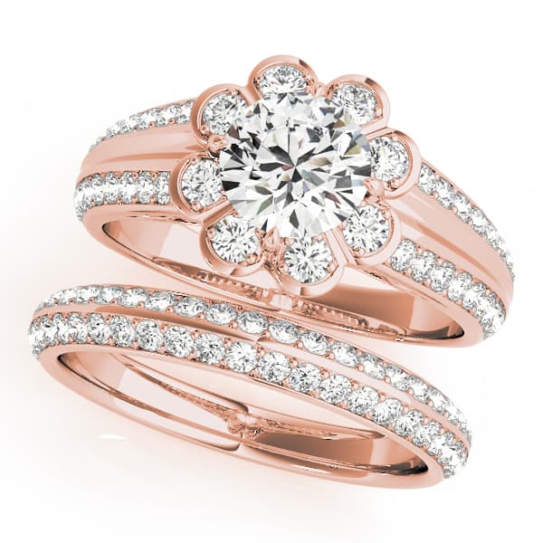 Halo Round Engagement Ring, style 50570, On hand view in rose gold
