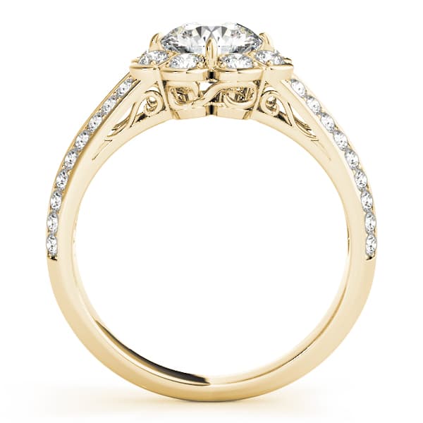 Halo Round Engagement Ring, style 50570, Side view in yellow gold