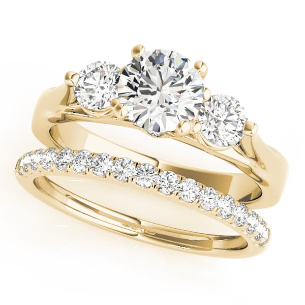 3-Stone Round Engagement Ring, style 50573, On hand view in yellow gold