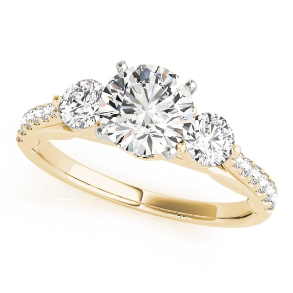 3-Stone Single Row Engagement Ring, style 50574, Front view in yellow gold