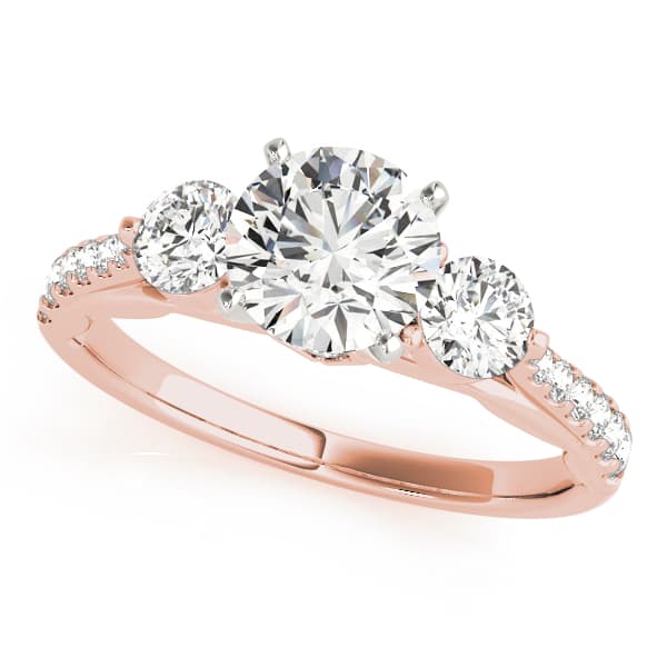 3-Stone Single Row Engagement Ring, style 50574, Front view in rose gold