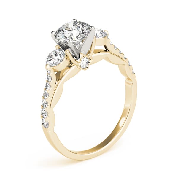 3-Stone Single Row Engagement Ring, style 50574, Angle view in yellow gold