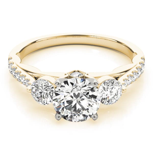 3-Stone Single Row Engagement Ring, style 50574, On hand view in yellow gold