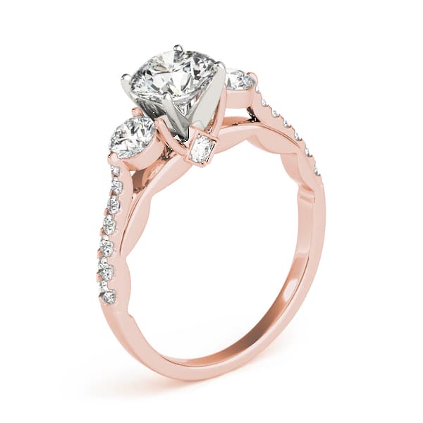 3-Stone Single Row Engagement Ring, style 50574, Top view in rose gold