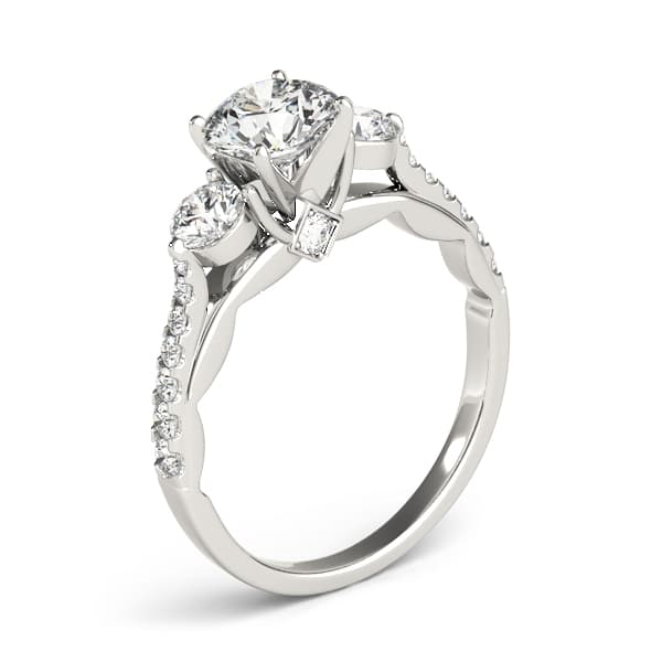 3-Stone Single Row Engagement Ring, style 50574, Top view in white gold or platinum