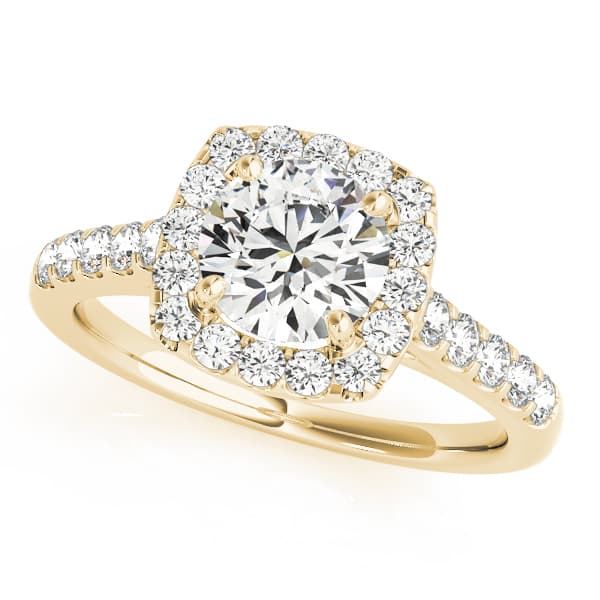 Round Diamond Engagement Ring, Cushion Halo, style 50576, Front view in yellow gold