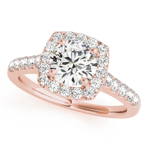 Round Diamond Engagement Ring, Cushion Halo, style 50576, Front view in rose gold