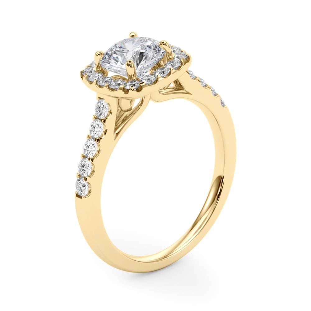 Round Diamond Engagement Ring, Cushion Halo, style 50576, Angle view in yellow gold