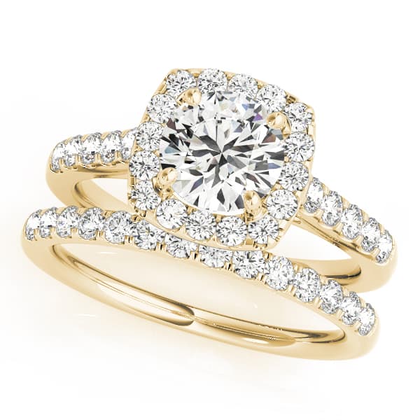 Round Diamond Engagement Ring, Cushion Halo, style 50576, On hand view in yellow gold
