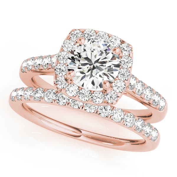 Round Diamond Engagement Ring, Cushion Halo, style 50576, On hand view in rose gold