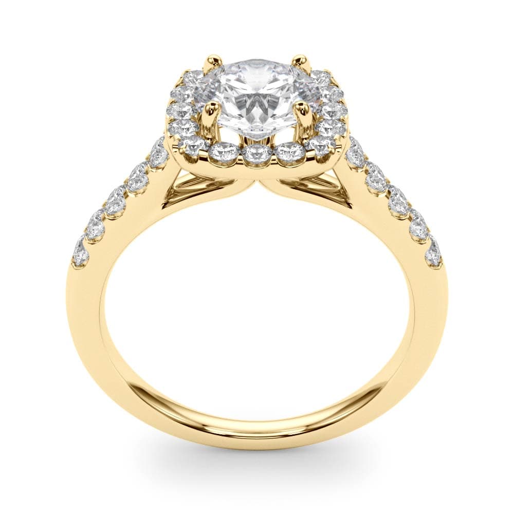 Round Diamond Engagement Ring, Cushion Halo, style 50576, Top view in yellow gold