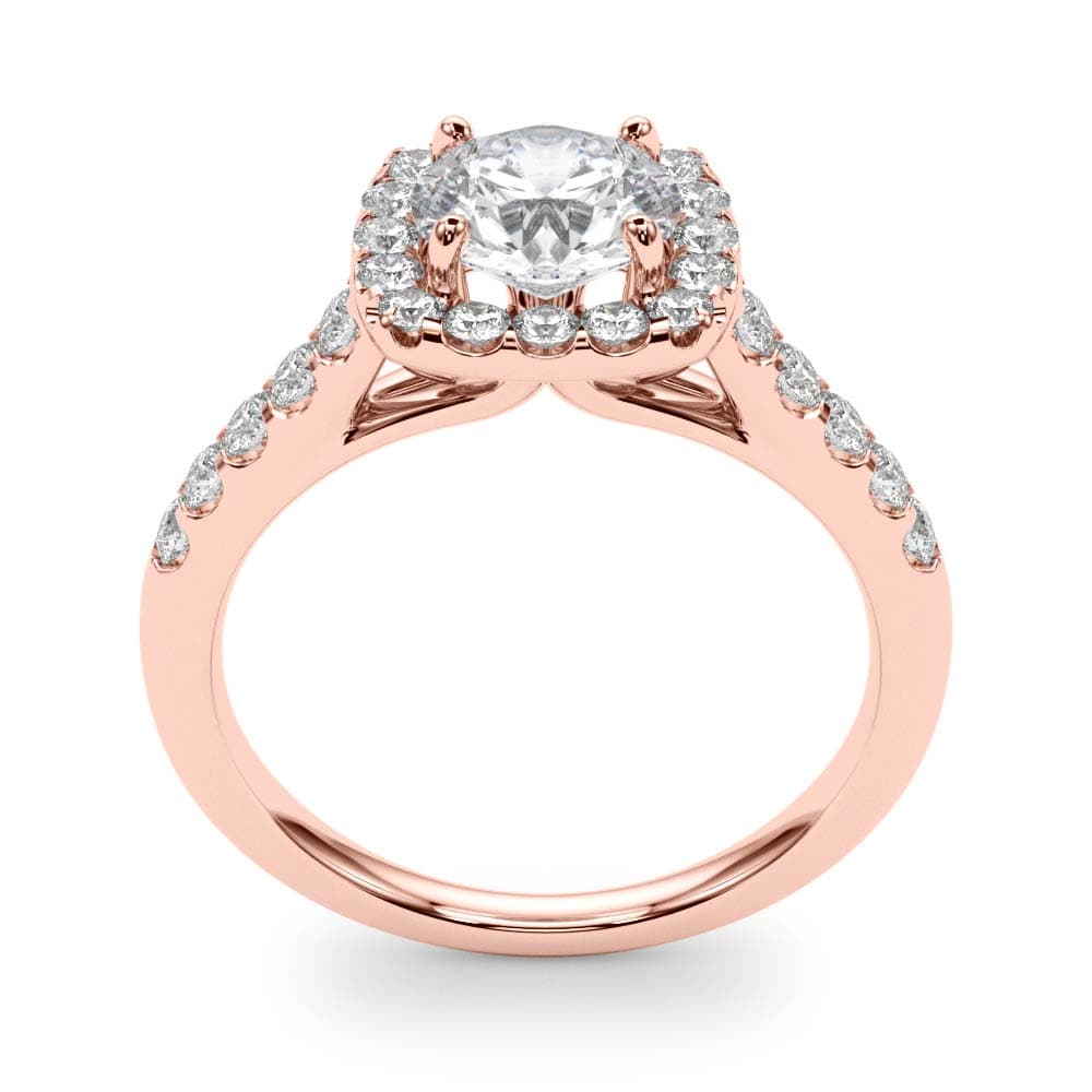 Round Diamond Engagement Ring, Cushion Halo, style 50576, Top view in rose gold