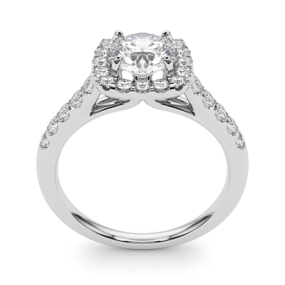 Round Diamond Engagement Ring, Cushion Halo, style 50576, Top view in white gold or platinum