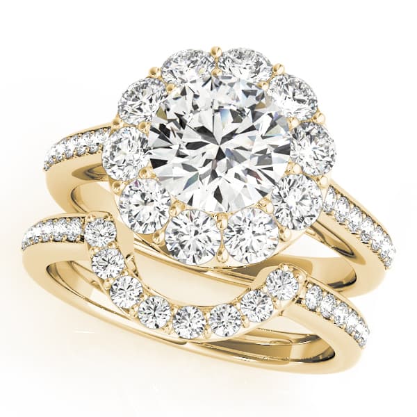 Halo Round Engagement Ring, style 50578, On hand view in yellow gold