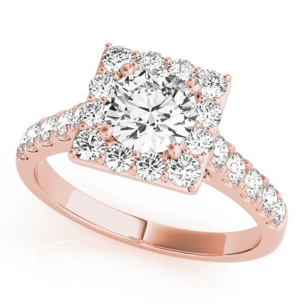 Halo Round Engagement Ring, style 50579, Front view in rose gold
