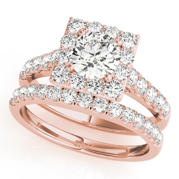 Halo Round Engagement Ring, style 50579, On hand view in rose gold