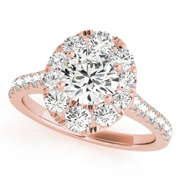 Single Row Halo Engagement Ring, style 50582, Front view in rose gold