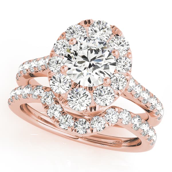 Single Row Halo Engagement Ring, style 50582, On hand view in rose gold