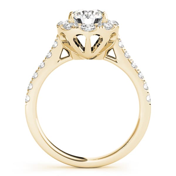 Single Row Halo Engagement Ring, style 50582, Side view in yellow gold