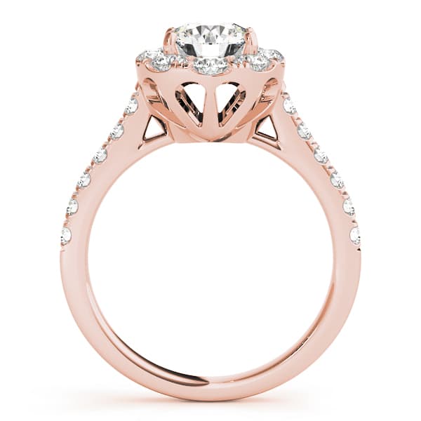 Single Row Halo Engagement Ring, style 50582, Side view in rose gold