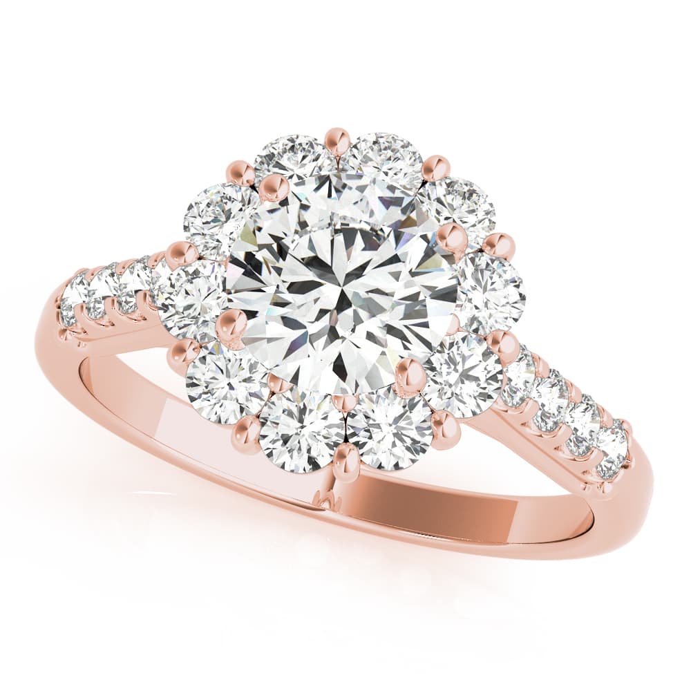 Single Row Prong Halo Engagement Ring, style 50584, Front view in rose gold