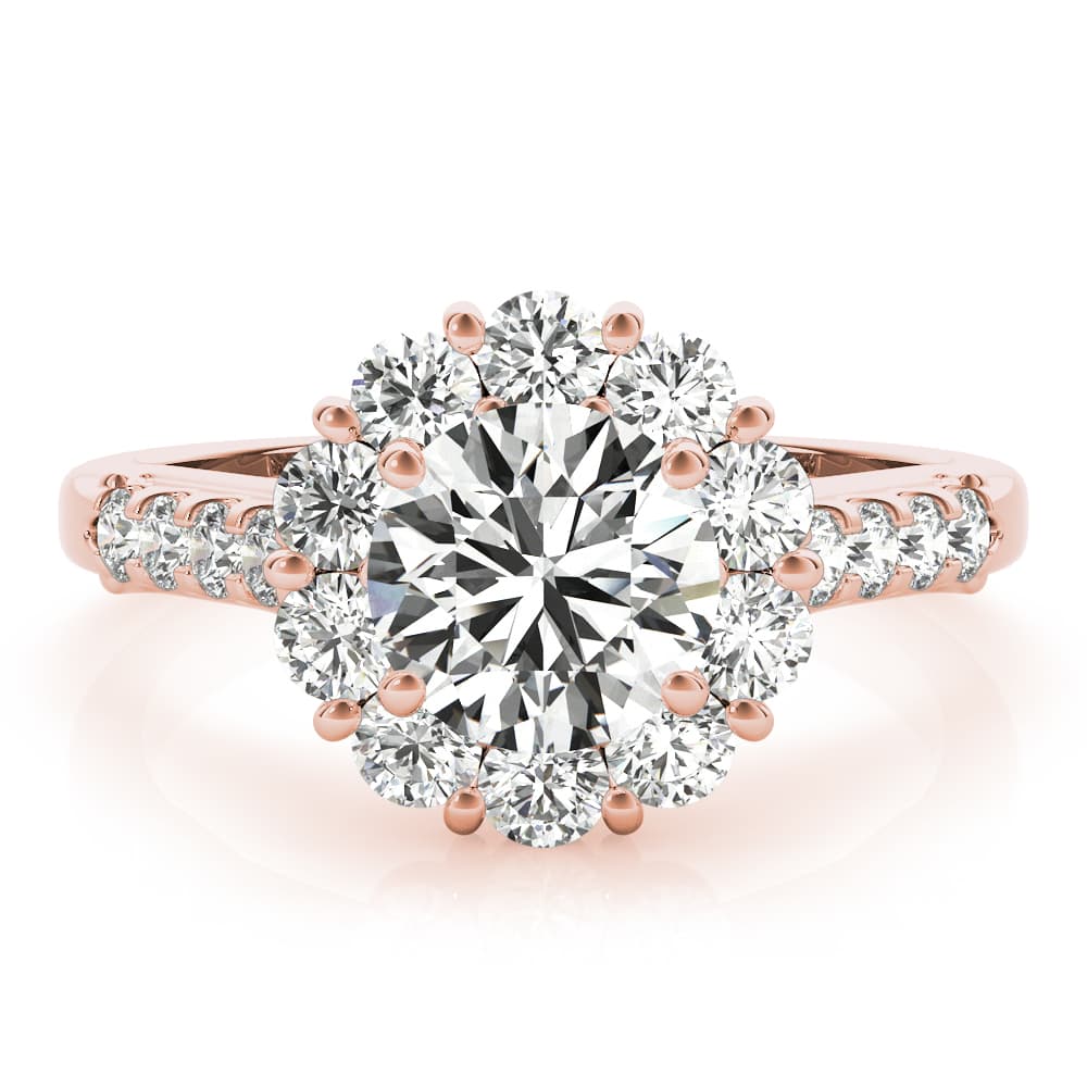 Single Row Prong Halo Engagement Ring, style 50584, Angle view in rose gold