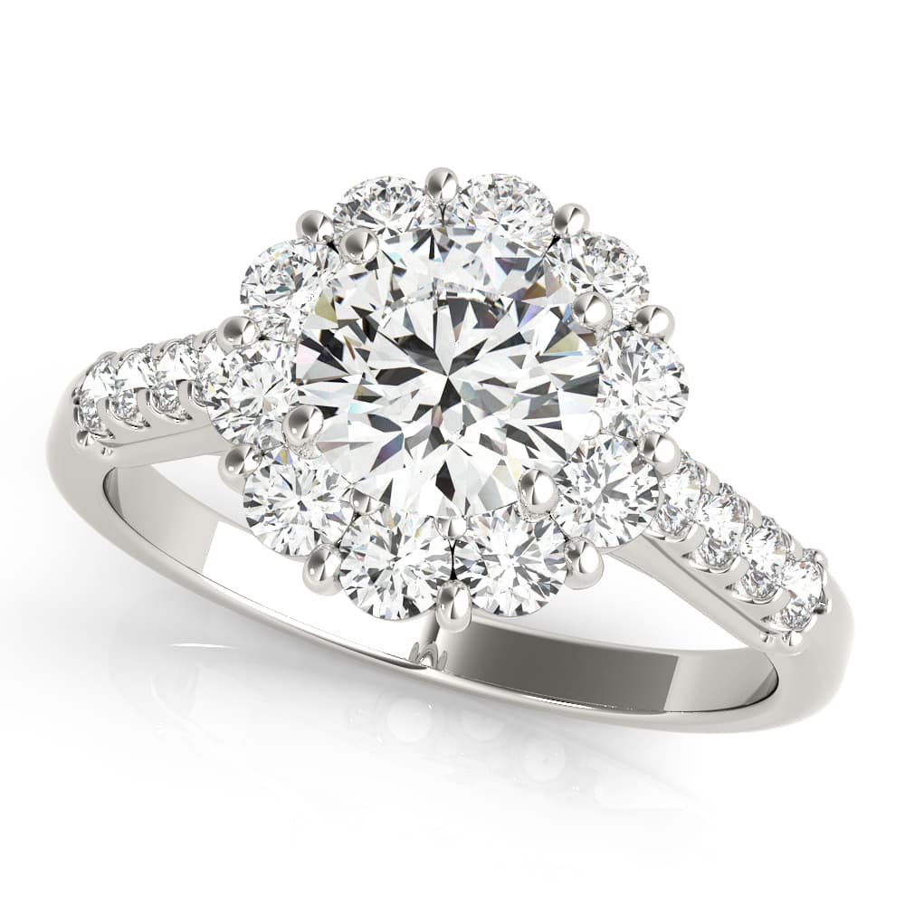 Single Row Prong Halo Engagement Ring — style 50584 in 10k White Gold