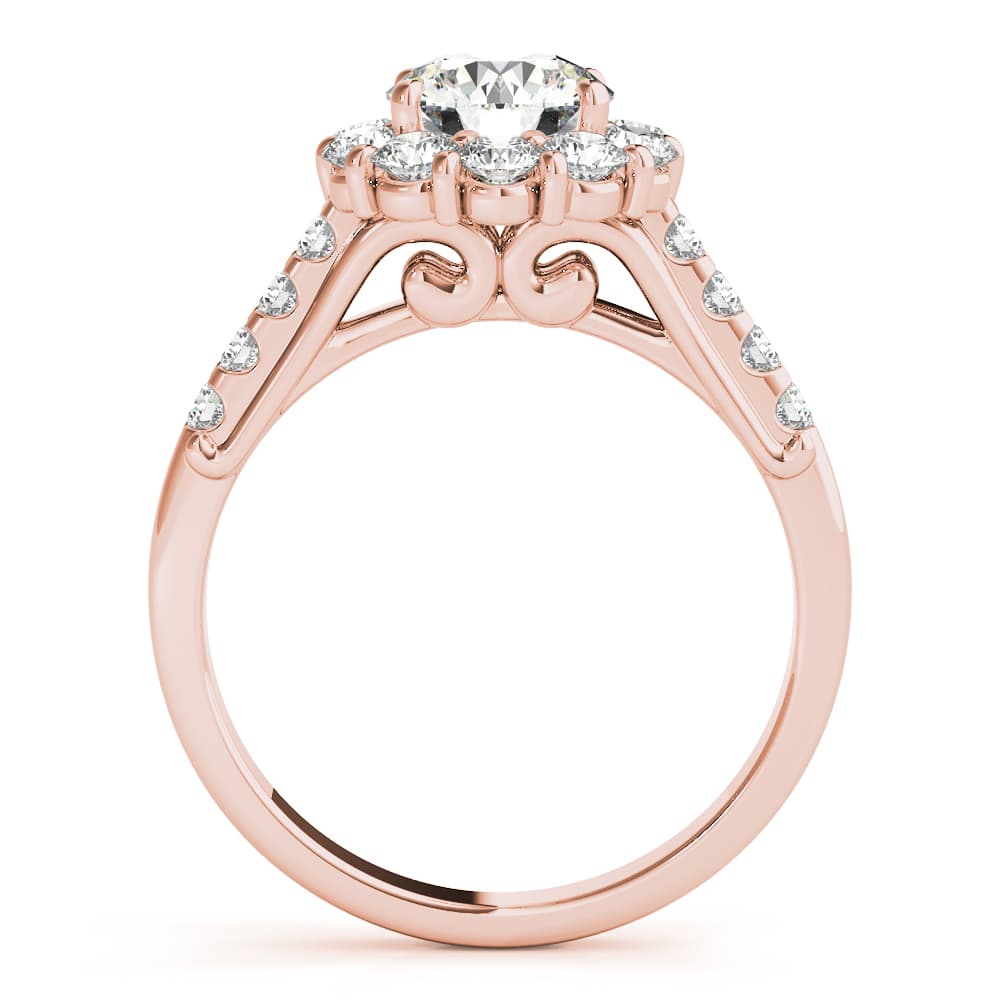 Single Row Prong Halo Engagement Ring, style 50584, Side view in rose gold