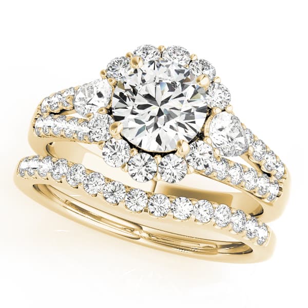 Split Shank Halo Engagement Ring, style 50585, On hand view in yellow gold