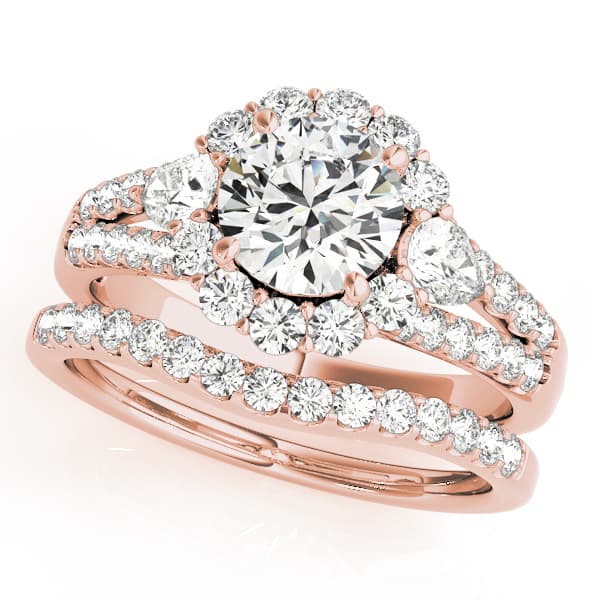Split Shank Halo Engagement Ring, style 50585, On hand view in rose gold