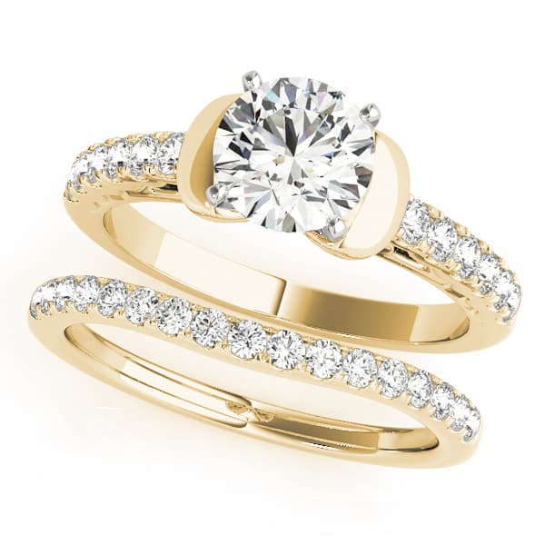 Single Row Prong Engagement Ring, style 50591, On hand view in yellow gold