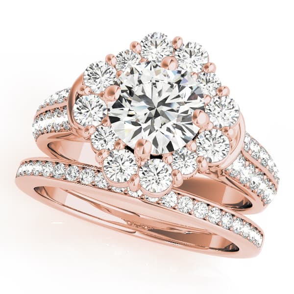 Halo Round Engagement Ring, style 50592, On hand view in rose gold