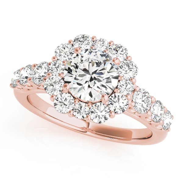 Single Row U-Prong Halo Engagement Ring, style 50593, Front view in rose gold