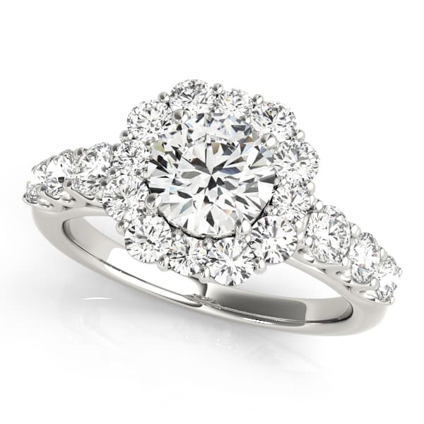 Single Row U-Prong Halo Engagement Ring — style 50593 in 10k White Gold