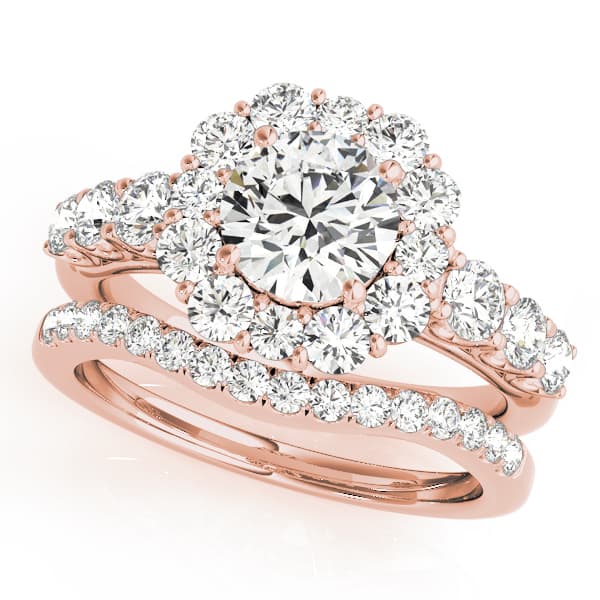 Single Row U-Prong Halo Engagement Ring, style 50593, On hand view in rose gold