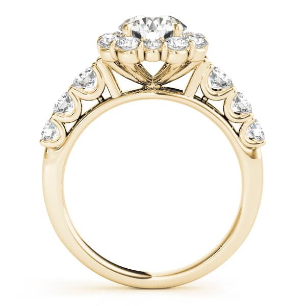 Single Row U-Prong Halo Engagement Ring, style 50593, Side view in yellow gold