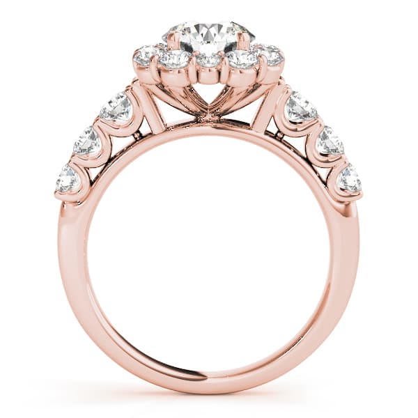 Single Row U-Prong Halo Engagement Ring, style 50593, Side view in rose gold