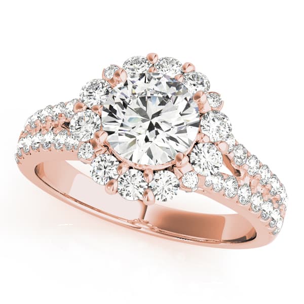 Split Shank Halo Round Engagement Ring, style 50594, Front view in rose gold