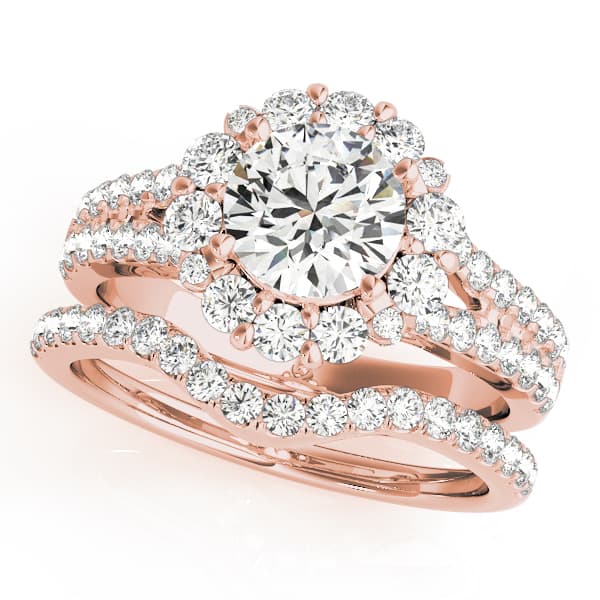 Split Shank Halo Round Engagement Ring, style 50594, On hand view in rose gold