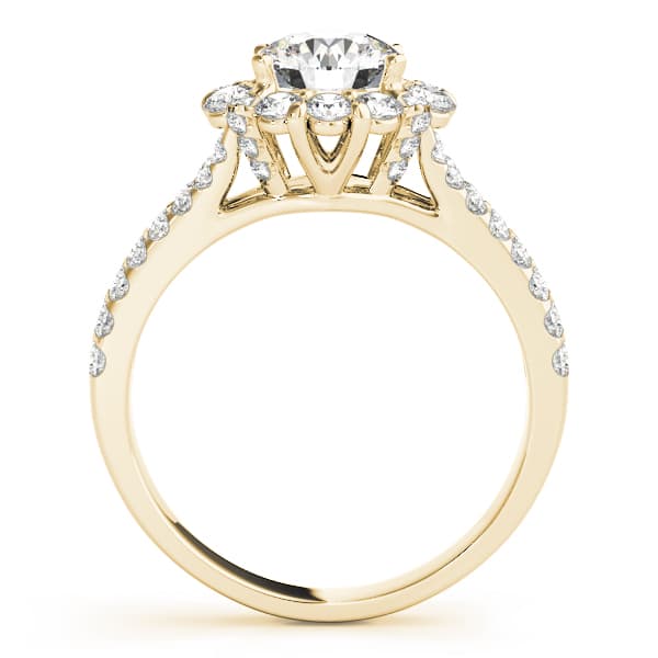 Split Shank Halo Round Engagement Ring, style 50594, Side view in yellow gold