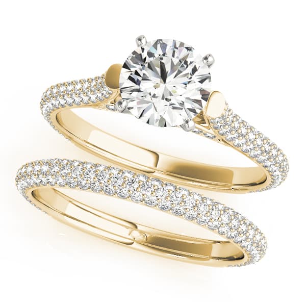 Multi-Row Pavé Hidden Halo Engagement Ring, style 50604, On hand view in yellow gold