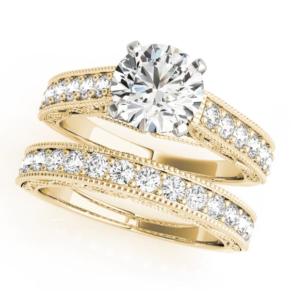 Vintage Inspired Engagement Ring, style 50606, On hand view in yellow gold