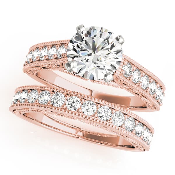 Vintage Inspired Engagement Ring, style 50606, On hand view in rose gold