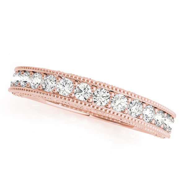 Vintage-Inspired Milgrain Wedding Band (0.42 ct. tw.), Front view in rose gold