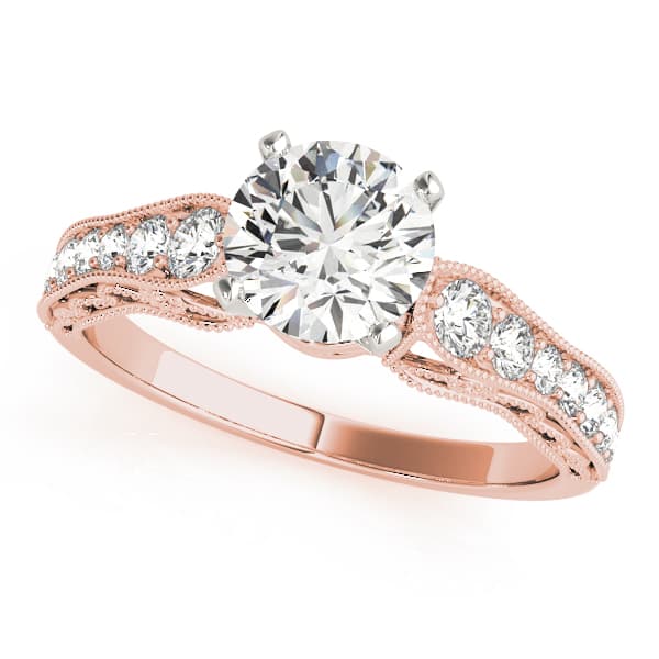 Antique Single Row Milgrain Engagement Ring, style 50608, Front view in rose gold